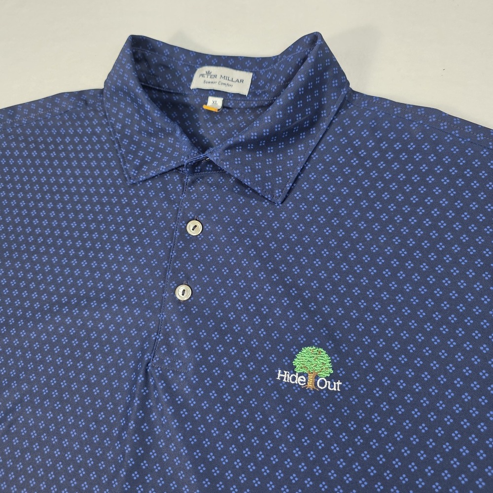 Peter Millar Summer Comfort Polo Shirt Mens XL Blue All Over Print Geometric